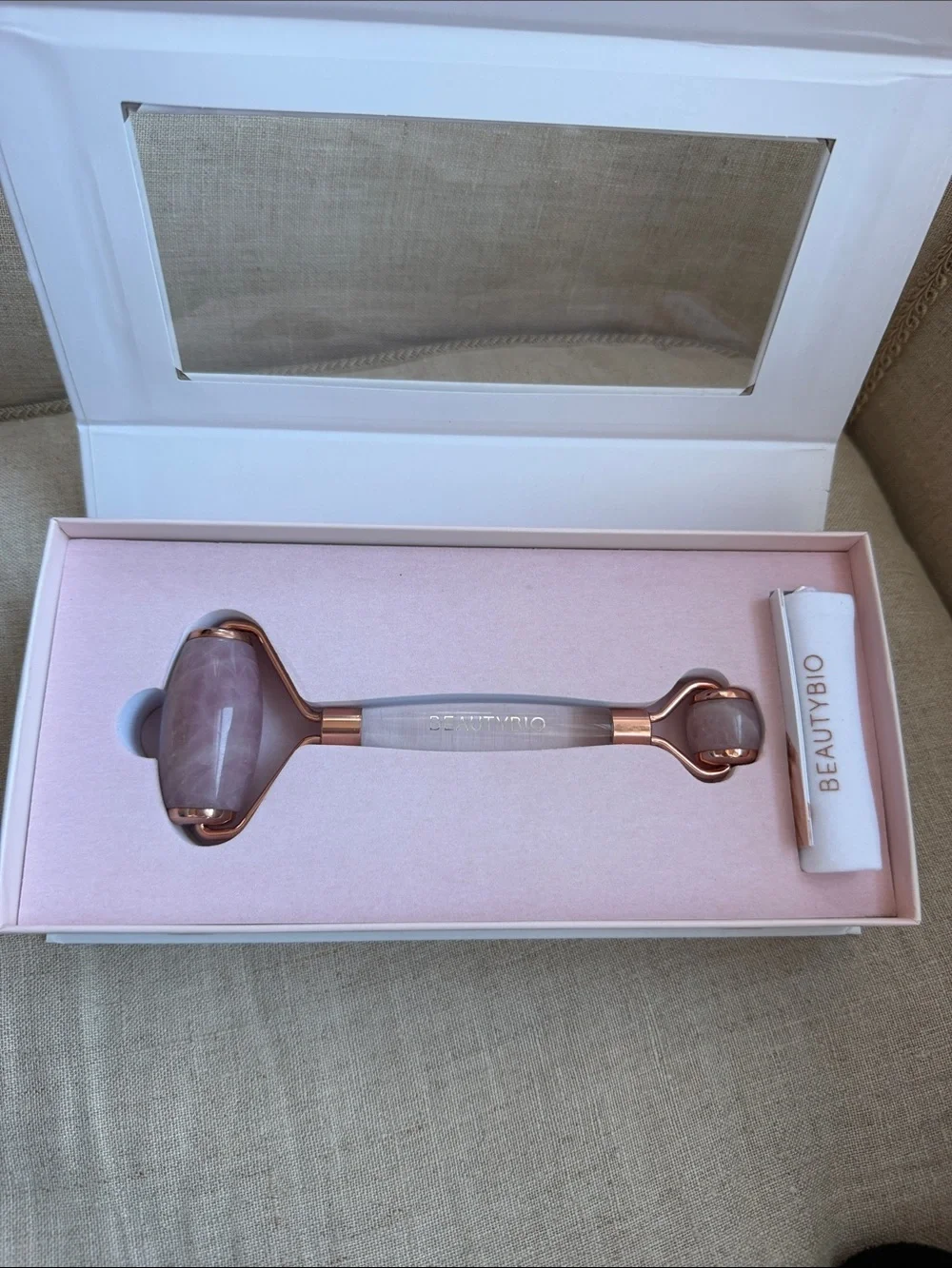 BeautyBio Rose Quartz Roller - Pink Facial & Eye Massage Tool